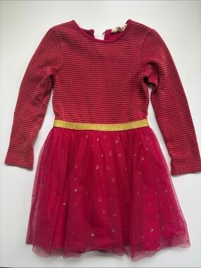 Mini Boden Red Sparkle Tulle Dress with Gold Waist